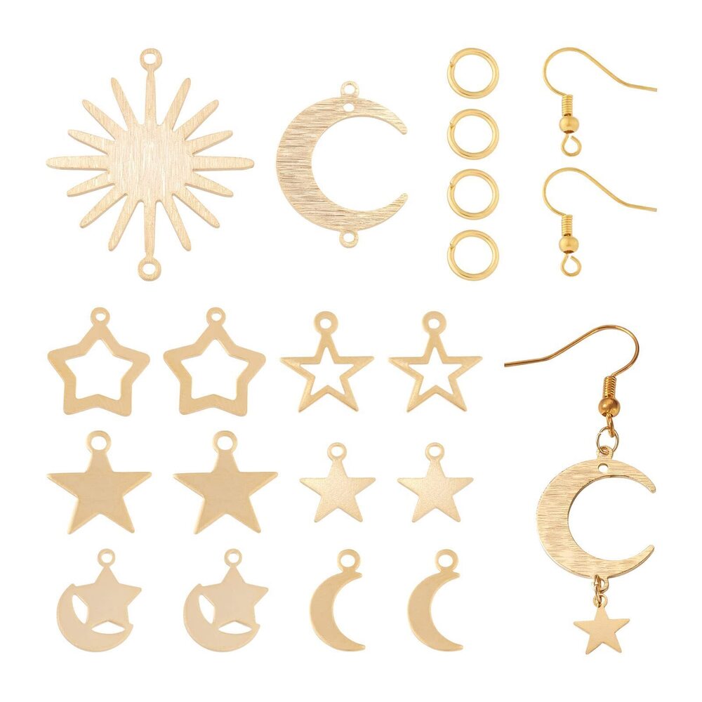 8080 Pandahall 40Pcs Moon Star Brass Dangle Charms with Brass Earring Hooks